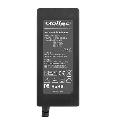 2. Qoltec 50011 notebook power adapter (18.5V, 19V, 19.5V, 20V; 3.25A, 3.42A, 3.5A; 65W; 4.8mm, 5.0mm, 5.5mm, 6.5mm, 7.4mm x 1.7mm, 2.5mm, 3.2mm, 4.3mm, 5mm)
