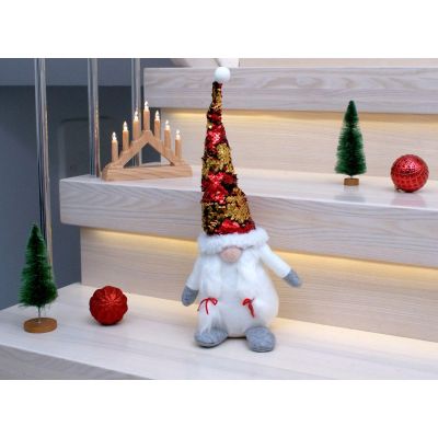 4. DECORATIVE GNOME WITH MAGIC SEQUINS 35CM WHITE
