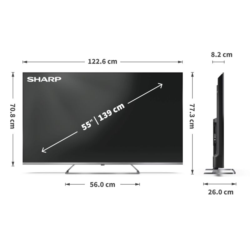 3. SHARP 55JP7265E QLED 55" 4K Ultra HD Google TV Dolby Digital Plus Black