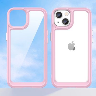 8. Outer Space Case iPhone 14 Plus hard cover with a gel frame pink