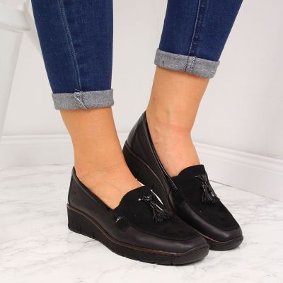 9. Rieker W RKR395 black wedge shoes