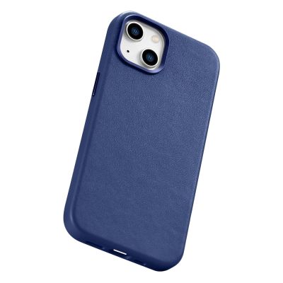 11. iCarer Case Leather cover for iPhone 14 case made of natural leather blue (WMI14220705-BU) (MagSafe compatible)