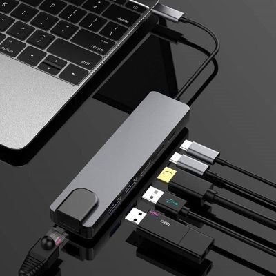 3. GEMBIRD MULTI ADAPTER USB TYPE-C 5IN1 (USB AF AND TYPE-C HUB + HDMI + PD+LAN) GRAY