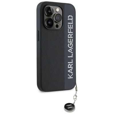 4. Karl Lagerfeld Saffiano Rhinestones & Charm case for iPhone 15 Pro Max - black