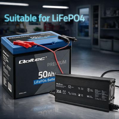 3. Qoltec Specialized charger for LiFePO4 battery 12V | 30A | PF 0.9 | LED | Smart charging