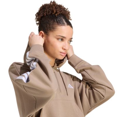 4. adidas Essentials 3-Stripes French Terry Quarter-Zip Women’s Sweatshirt Beige KF8315