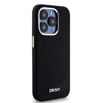 4. DKNY Liquid Silicone Small Metal Logo MagSafe Case for iPhone 15 Pro - Black