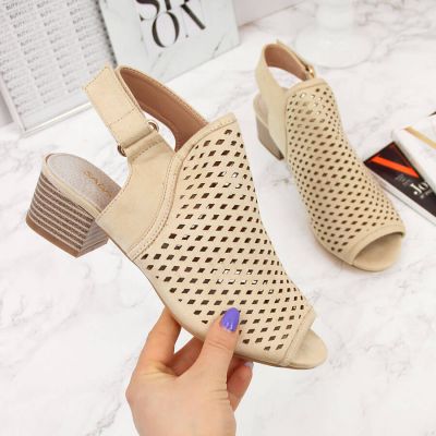 Women's beige openwork closed sandals Sabatina