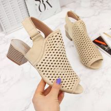 Sandały damskie zabudowane ażurowe beżowe Sabatina