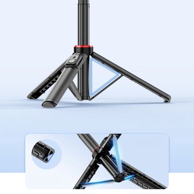 22. Selfie stick WC12YDS 1.3m aluminum alloy telescopic tripod with dual lamp and phone holder - black