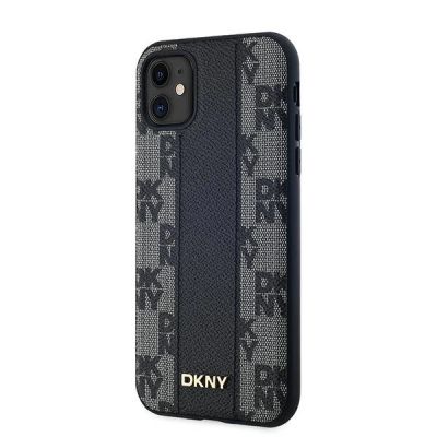 2. DKNY Leather Checkered Mono Pattern MagSafe Case for iPhone 11 / Xr - Black
