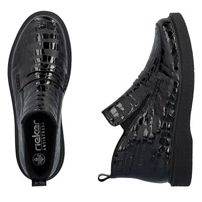 11. Women's patent leather ankle boots crocodile black Rieker 71150-00