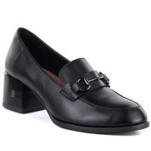 Women's leather lords shoes with heels, black, Vinceza 18116