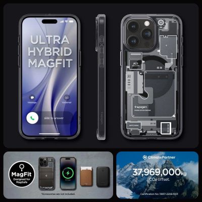 15. Spigen Ultra Hybrid Mag Case with MagSafe for iPhone 15 Pro - Dark Gray (Zero One Pattern)