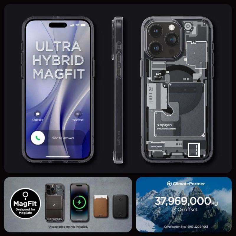 15. Spigen Ultra Hybrid Mag Case with MagSafe for iPhone 15 Pro - Dark Gray (Zero One Pattern)