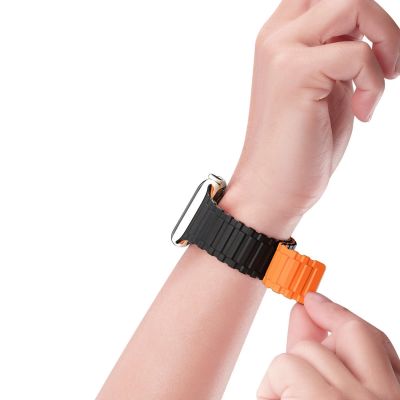 4. Dux Ducis Strap (Armor Version) Apple Watch SE Strap, 9, 8, 7, 6, 5, 4, 3, 2, 1 (41, 40, 38 mm) Silicone Magnetic Band Bracelet Black/Orange