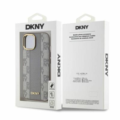 5. DKNY Leather Checkered Mono Pattern MagSafe iPhone 14 Case - Beige