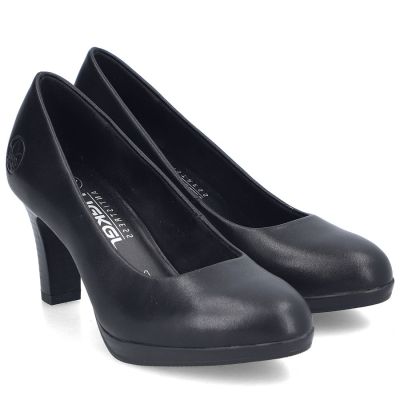 4. Rieker 41560-01 black leather pumps with a block heel