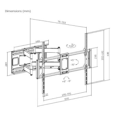2. GEMBIRD FULL MOTION CEILING MOUNT FOR TV (ADJUSTABLE), 60" - 120", UP TO 120 KG