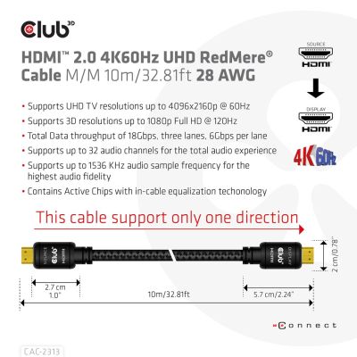 14. CLUB3D HDMI 2.0 4K60Hz RedMere cable 10m/32.8ft