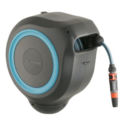 Gardena 18610-20 Garden Hose Reel Wall-Mounted Automatic Hose Cart Gray, Turquoise