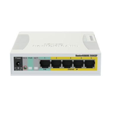 7. Switch Mikrotik RB260GSP (CSS106-1G-4P-1S) 6p PoE (Passive: 4;) 60W Managed Gigabit