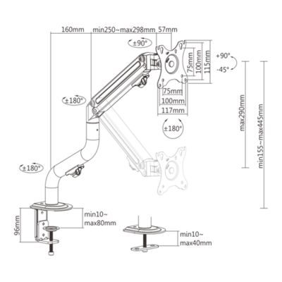 2. GEMBIRD ADJUSTABLE DESK MONITOR ARM/HOLDER 17-32, VESA 100X100MM, UP TO 8 KG