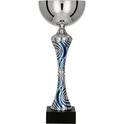 3. Silver and blue metal cup