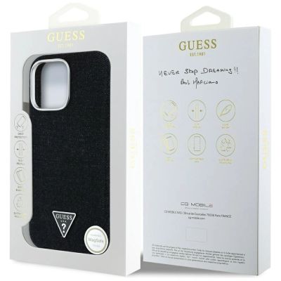 8. Guess Denim Triangle Logo MagSafe iPhone 16 Pro Max Case - Black