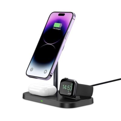 7. Tech-Protect QI15W-A22 MagSafe Inductive Charger with 3in1 MagSafe Stand for Smartphone / Apple Watch / AirPods - Black