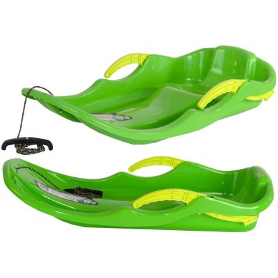 RACE S PLASTIC SLED WITH BRAKES, GREEN