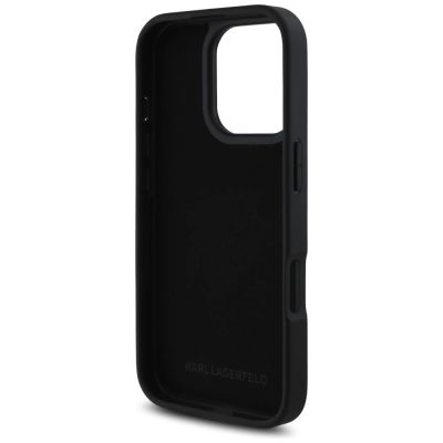 7. Karl Lagerfeld HC Grained PU Cardslot Metal Elong Case for iPhone 16 Pro Max - Black