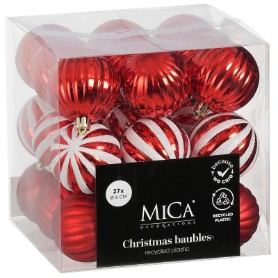 5. Safe Decorative Plastic Baubles, 27 Pieces, 6 cm, Red and White, MICA