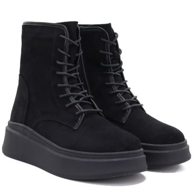 4. Women's suede ankle boots on a thick platform, black M.Daszyński SA257-1