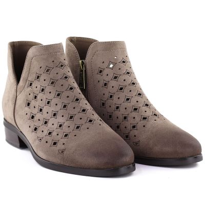3. Women's suede ankle boots, openwork, dark beige, Vinceza 58626