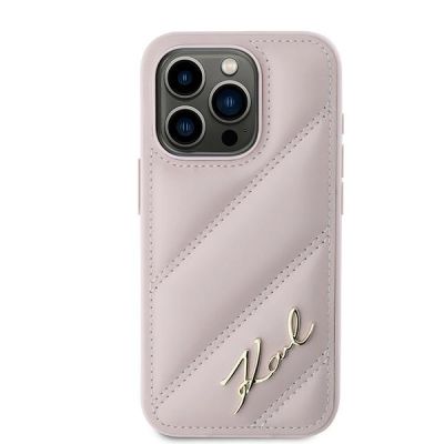 3. Karl Lagerfeld Diagonal Quilted Script case for iPhone 15 Pro Max - pink