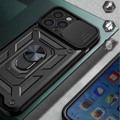 6. Hybrid Armor Camshield case for iPhone 14 Plus armored case with camera cover pink