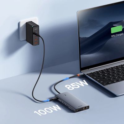 12. HUB Baseus PortalJoy Series 13in1 USB-C - 2x HDMI / DP / VGA / USB-A 3.1 / USB-C 3.1 / USB-A 2.0 / PD / RJ45 / SD / TF / AUX - gray