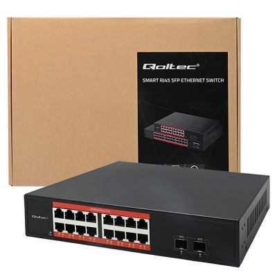 9. Qoltec Network Switch SWITCH Gigabit Ethernet | 16x RJ45 | 2x SFP | 1000 Mb/s