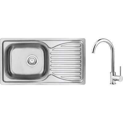 Steel sink with a single-bowl tap and drainer ZENB0113