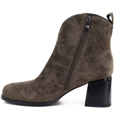 3. Women's leather high-heeled ankle boots in khaki Vinceza 91178
