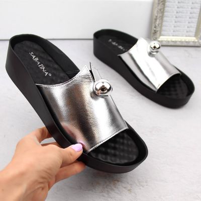 7. Women's beige openwork closed sandals Sabatina