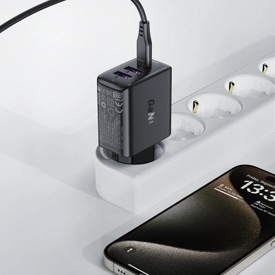 5. Acefast A57 PD 35W GaN charger 2 x USB-A + USB-C with 3 ports - black
