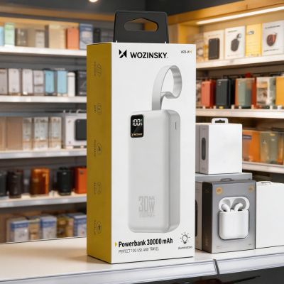 7. Wozinsky W8-W 30000mAh 30W Powerbank 2x USB-A and USB-C with Flashlight - White