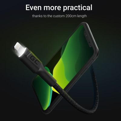 4. GREEN CELL KABGC12 GC RAY USB CABLE - LIGHTNING 200CM, WHITE LED, FAST CHARGING