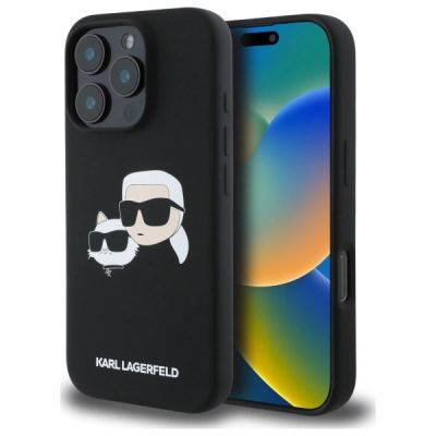 Karl Lagerfeld Silicone Case Heads Print MagSafe for iPhone 16 Pro Max - Black