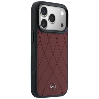 4. Mercedes Leather with Crossed Lines MagSafe case for iPhone 17 Pro Max - red