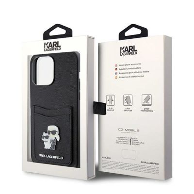 8. Karl Lagerfeld KLHCP15XSAPKCNPK iPhone 15 Pro Max 6.7" black/black hardcase Saffiano Cardslot KC Metal Pin