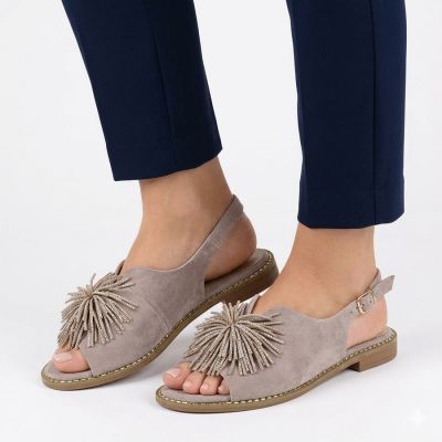 4. Women's flat closed sandals with sequins khaki Potocki 43349