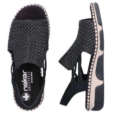 4. Comfortable women's black platform sandals Rieker 66241-00